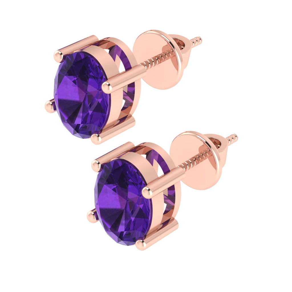 rose gold plated sterling silver oval shape amethyst february birthstone stud earrings