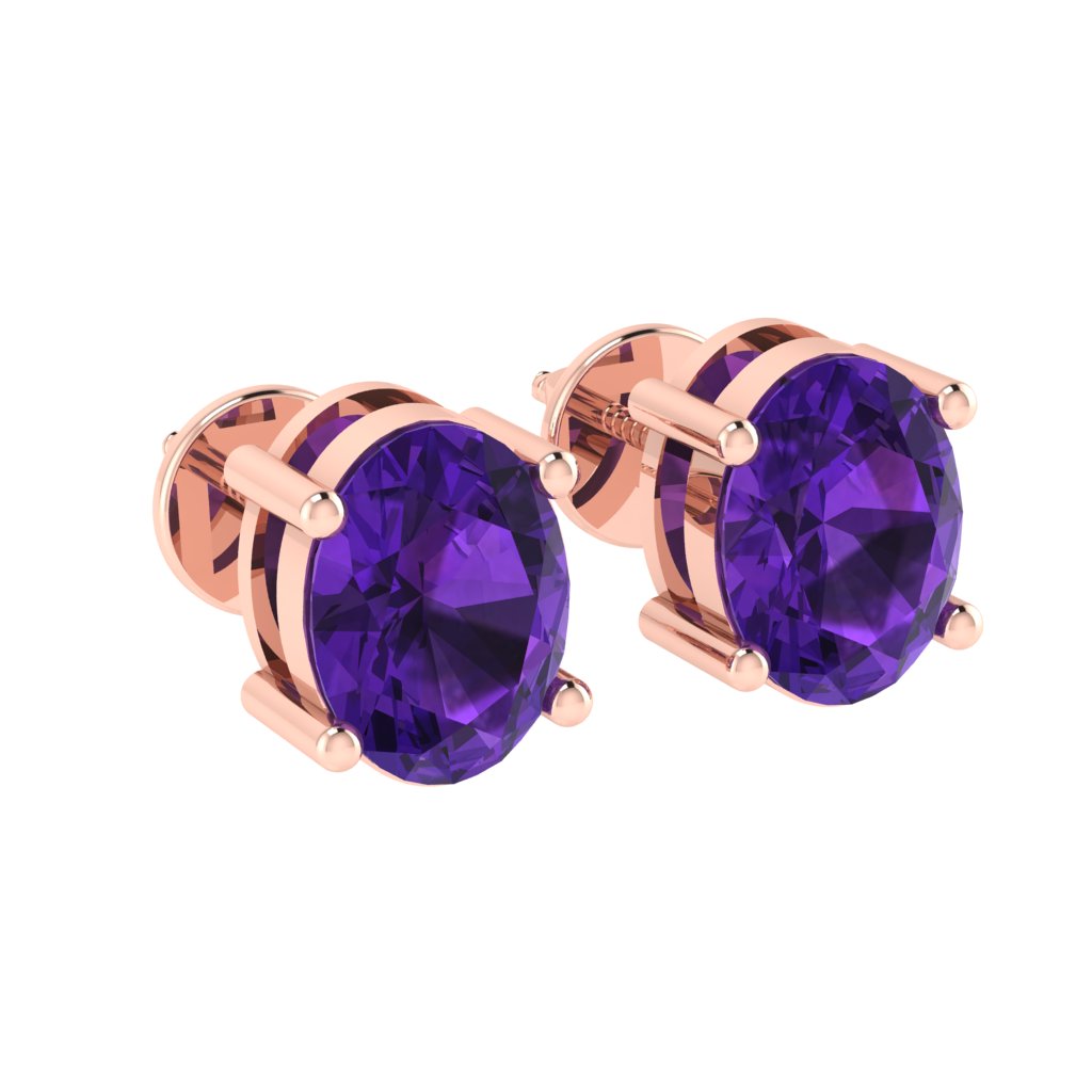 rose gold plated sterling silver oval shape amethyst february birthstone stud earrings
