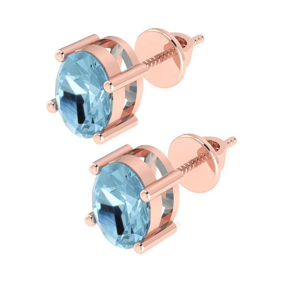 rose gold plated sterling silver oval shape aquamarine march birthstone stud earrings