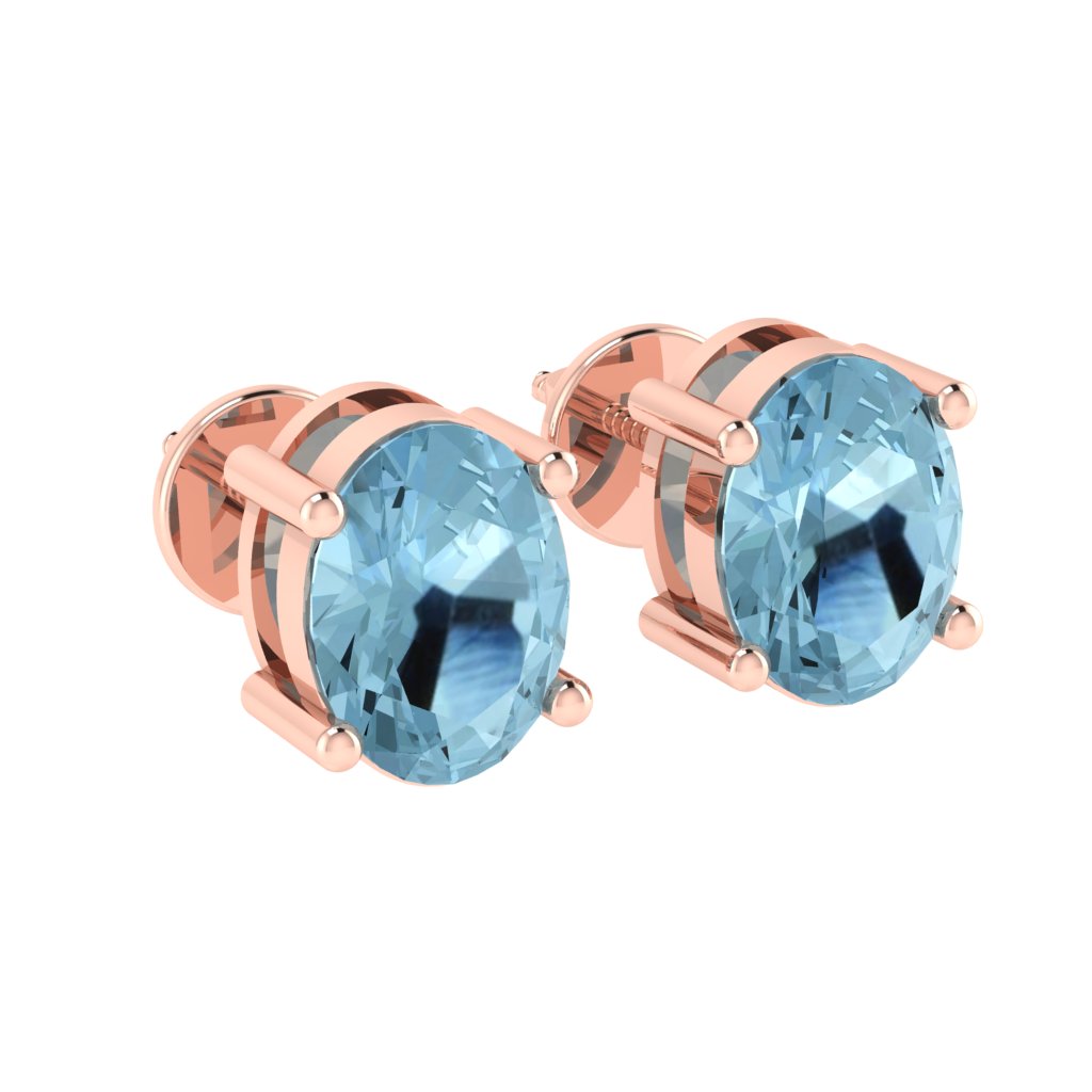 rose gold plated sterling silver oval shape aquamarine march birthstone stud earrings