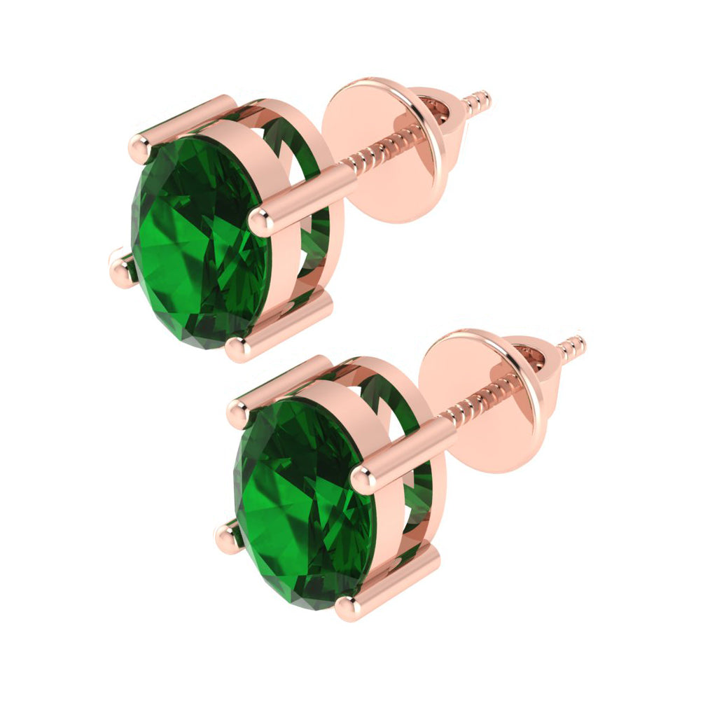 rose gold plated sterling silver oval shape emerald may birthstone stud earrings
