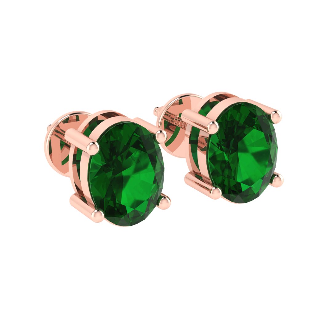 rose gold plated sterling silver oval shape emerald may birthstone stud earrings