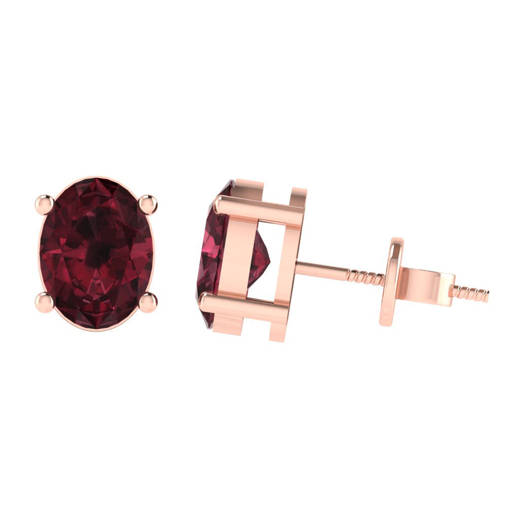 rose gold plated sterling silver oval shape garnet january birthstone stud earrings