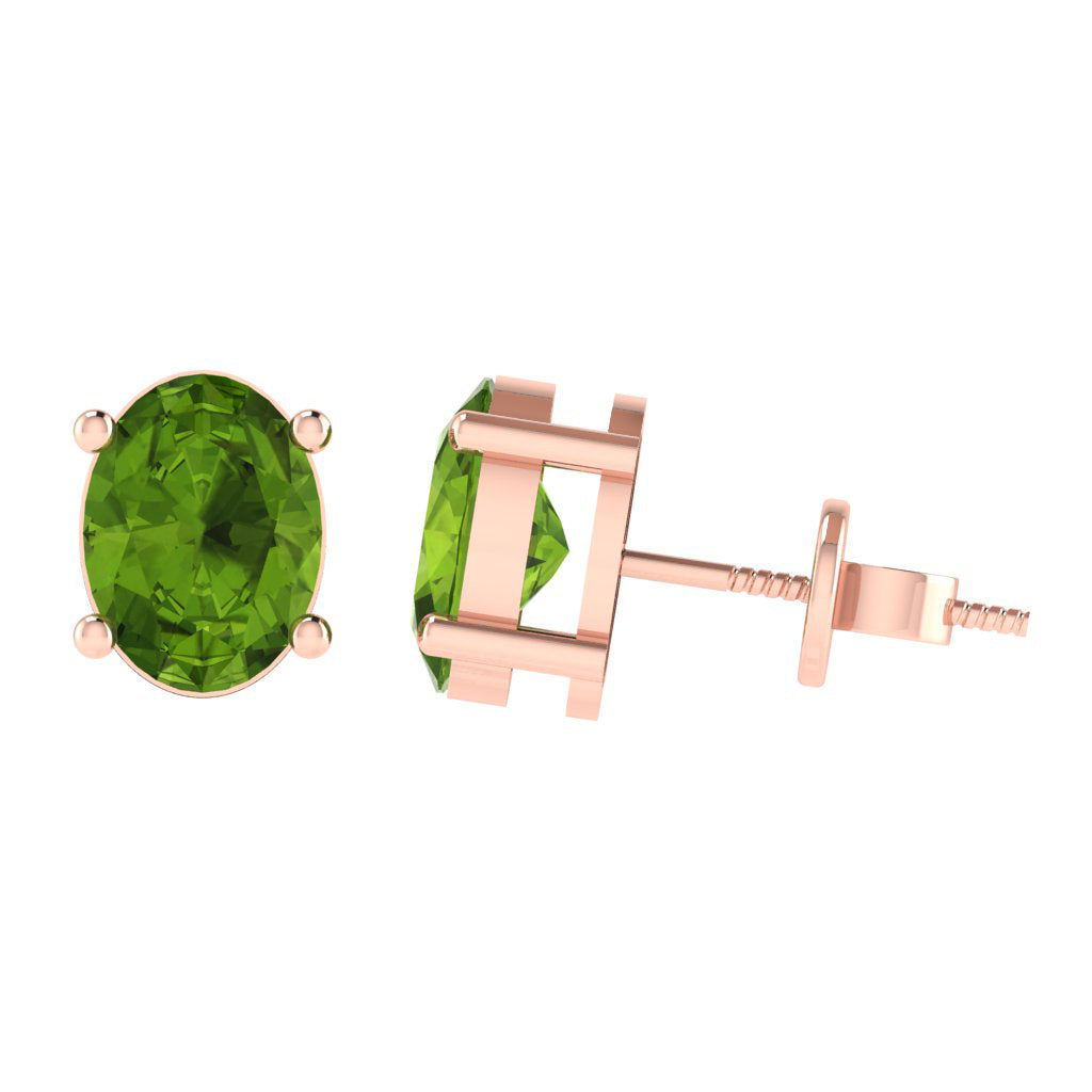 rose gold plated sterling silver oval shape peridot august birthstone stud earrings