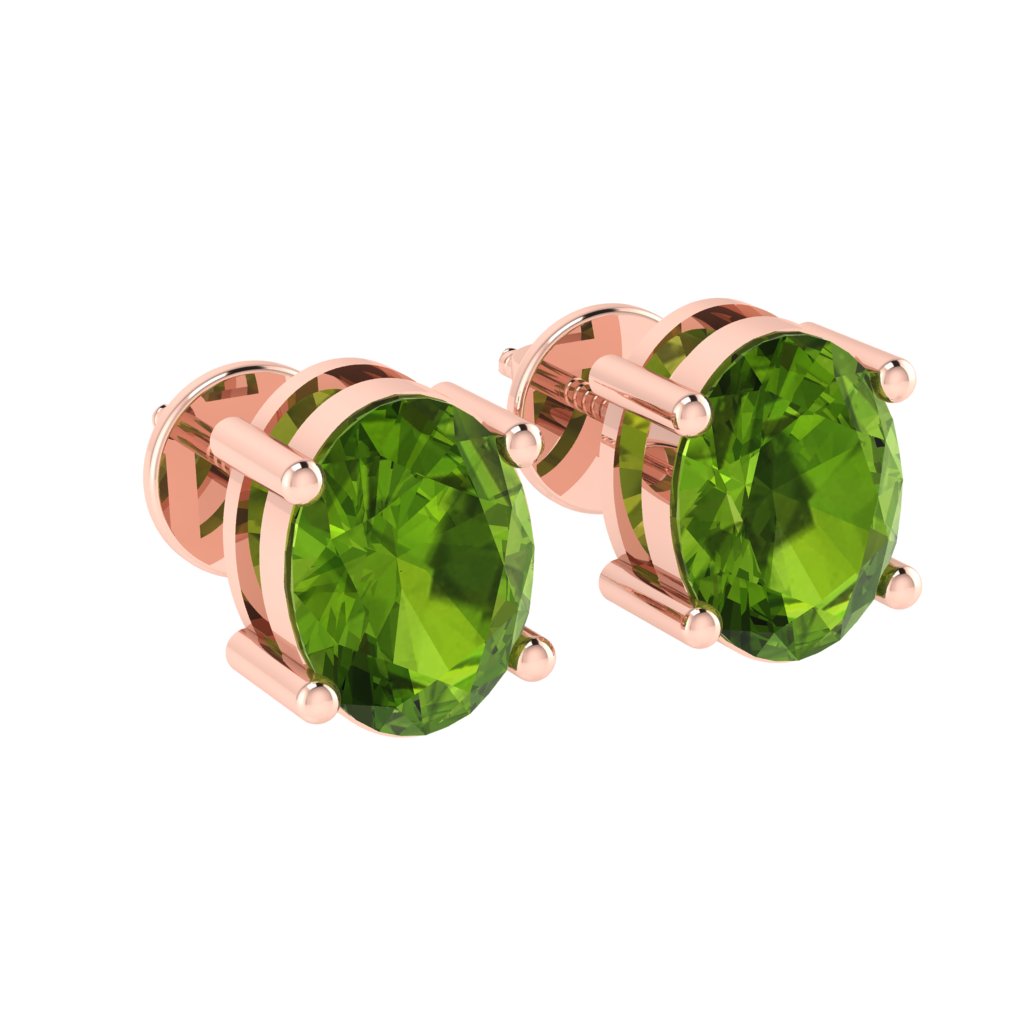 rose gold plated sterling silver oval shape peridot august birthstone stud earrings