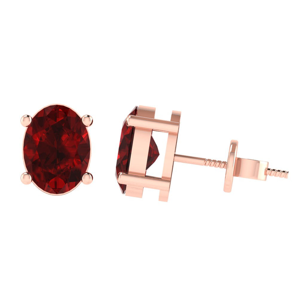 rose gold plated sterling silver oval shape ruby july birthstone stud earrings