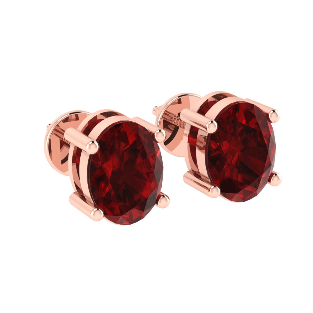 rose gold plated sterling silver oval shape ruby july birthstone stud earrings