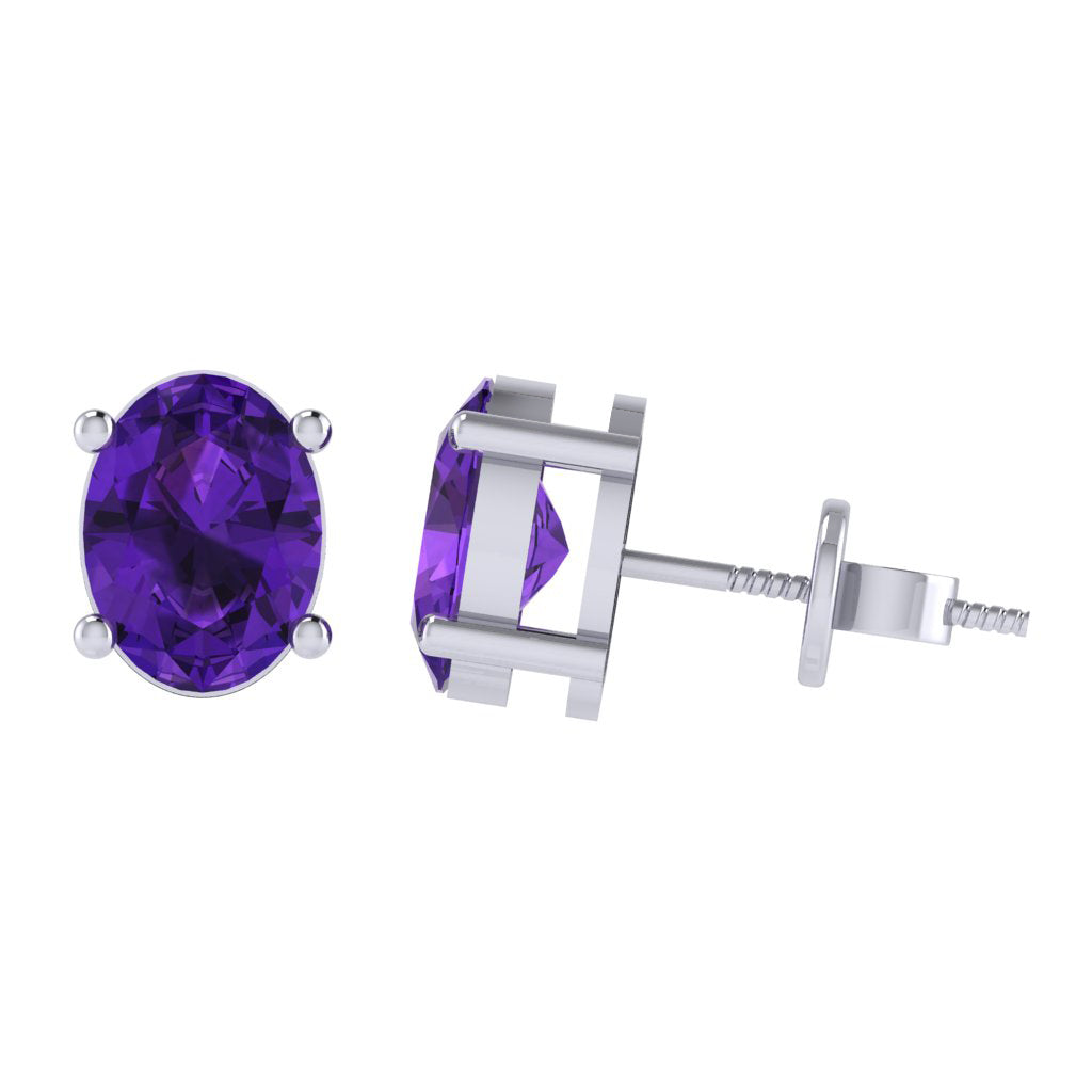 white gold plated sterling silver oval shape amethyst february birthstone stud earrings