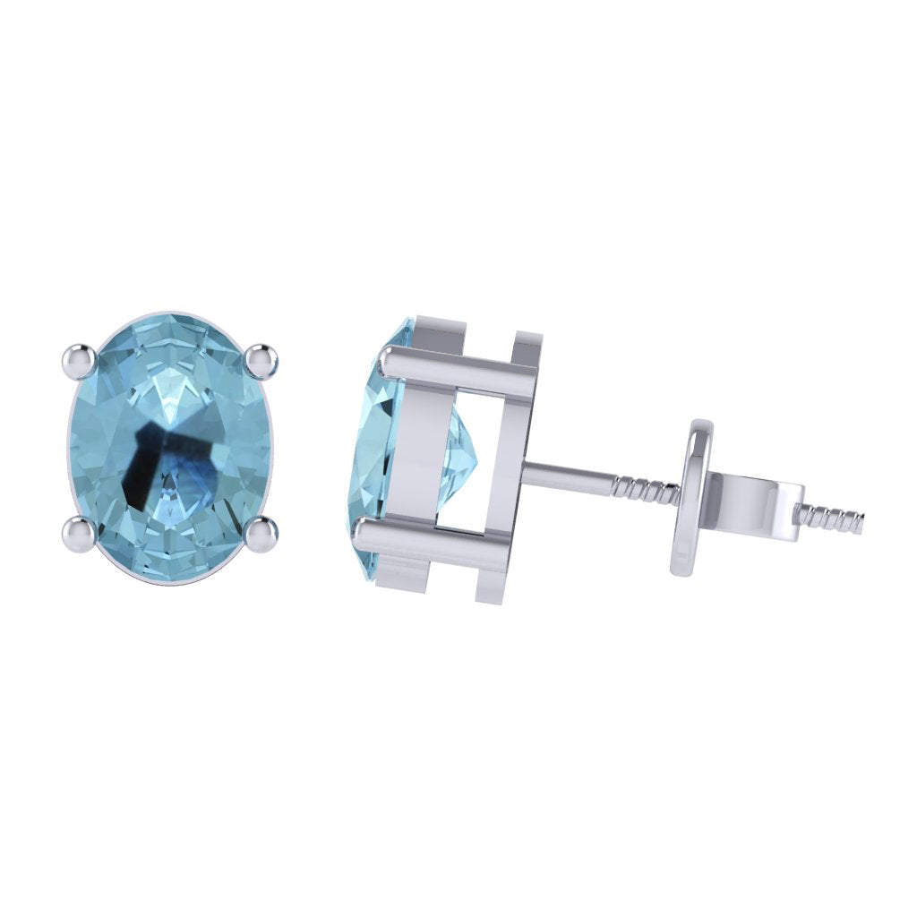 white gold plated sterling silver oval shape aquamarine march birthstone stud earrings