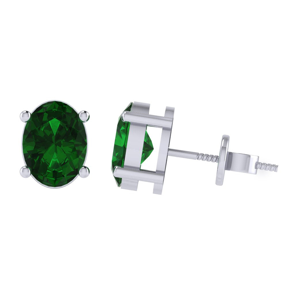 white gold plated sterling silver oval shape emerald may birthstone stud earrings
