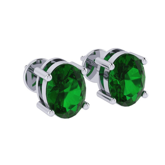 white gold plated sterling silver oval shape emerald may birthstone stud earrings