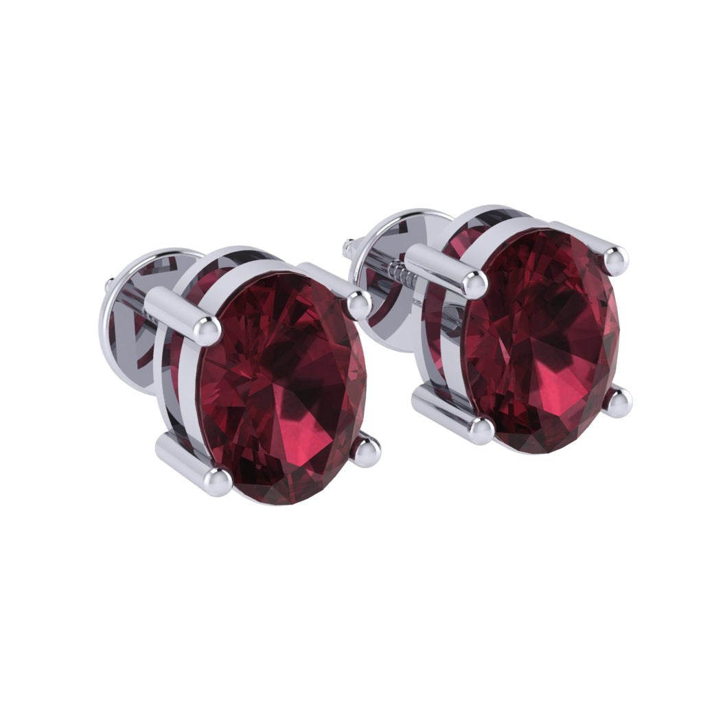 white gold plated sterling silver oval shape garnet january birthstone stud earrings