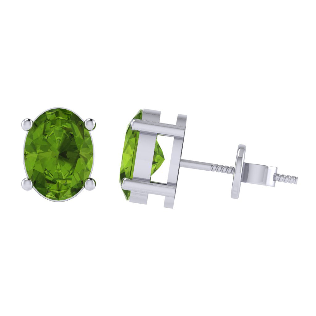 white gold plated sterling silver oval shape peridot august birthstone stud earrings