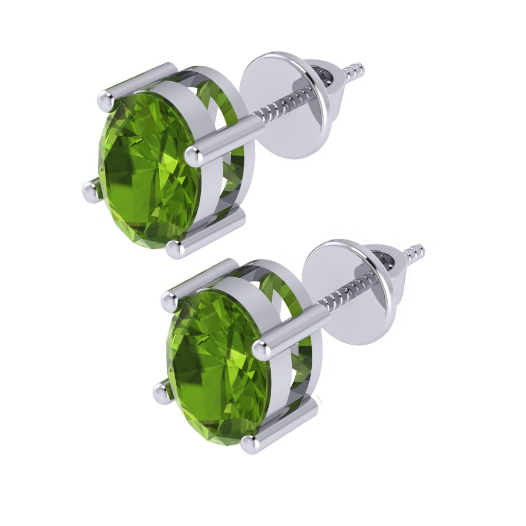 white gold plated sterling silver oval shape peridot august birthstone stud earrings