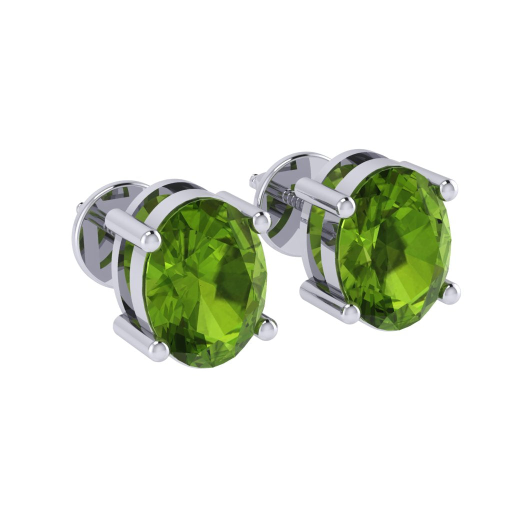 white gold plated sterling silver oval shape peridot august birthstone stud earrings