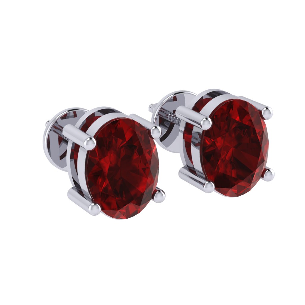 white gold plated sterling silver oval shape ruby july birthstone stud earrings