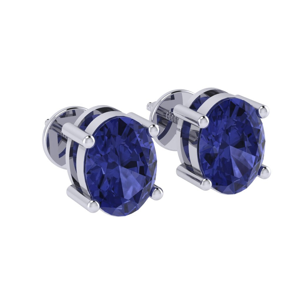 white gold plated sterling silver oval shape tanzanite december birthstone stud earrings