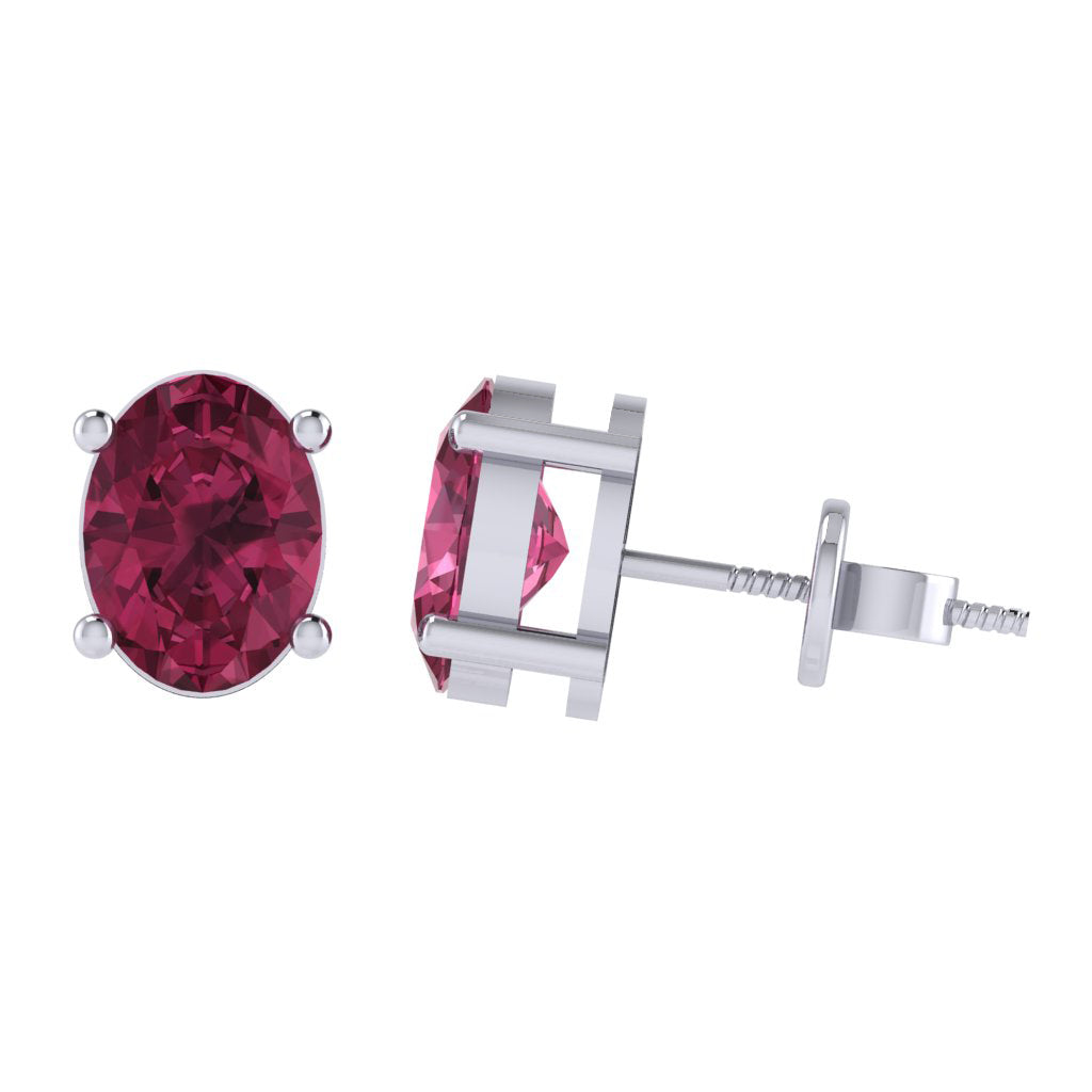 white gold plated sterling silver oval shape tourmaline october birthstone stud earrings