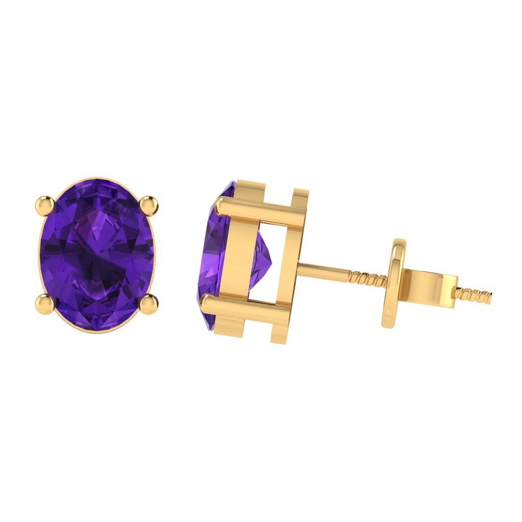 yellow gold plated sterling silver oval shape amethyst february birthstone stud earrings