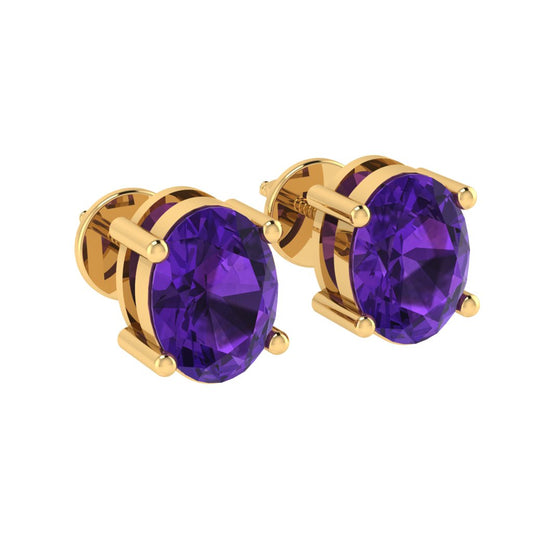 yellow gold plated sterling silver oval shape amethyst february birthstone stud earrings
