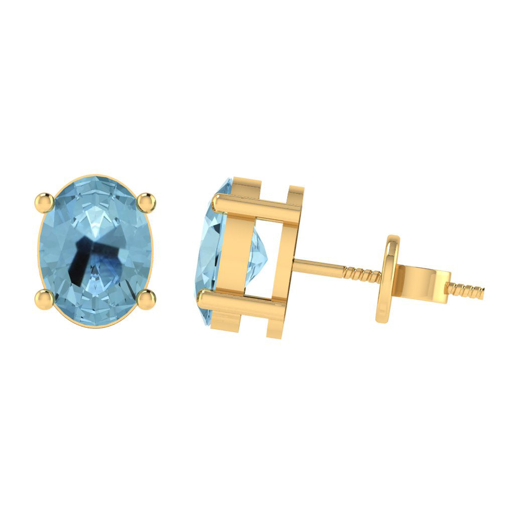 yellow gold plated sterling silver oval shape aquamarine march birthstone stud earrings
