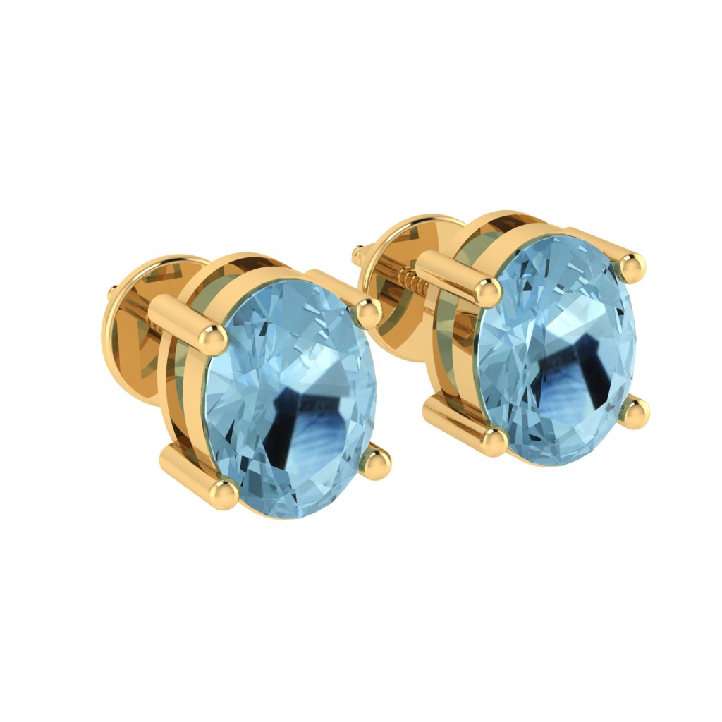 yellow gold plated sterling silver oval shape aquamarine march birthstone stud earrings