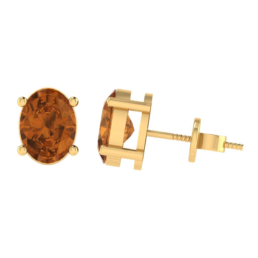 yellow gold plated sterling silver oval shape citrine november birthstone stud earrings