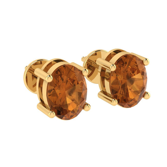 yellow gold plated sterling silver oval shape citrine november birthstone stud earrings