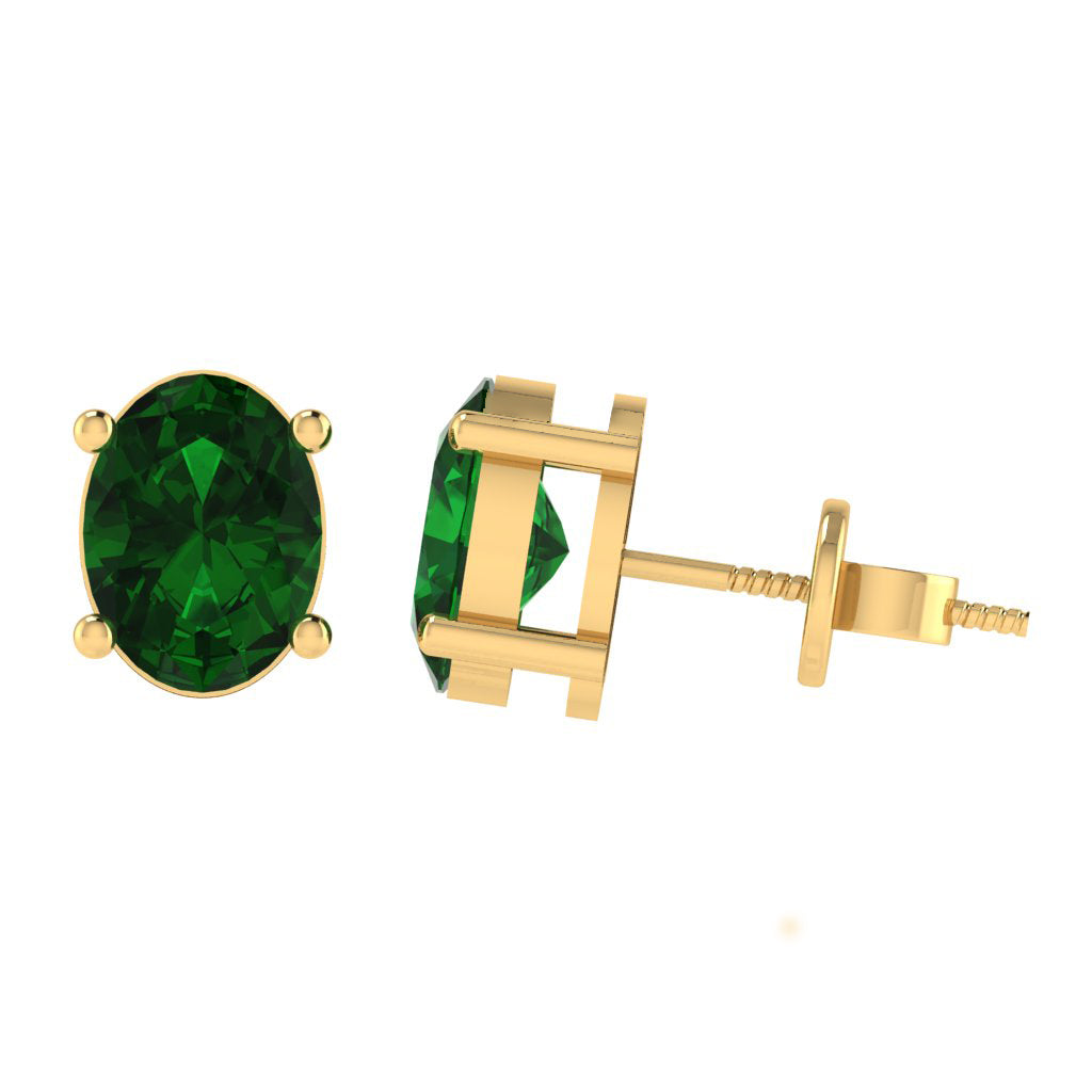 yellow gold plated sterling silver oval shape emerald may birthstone stud earrings