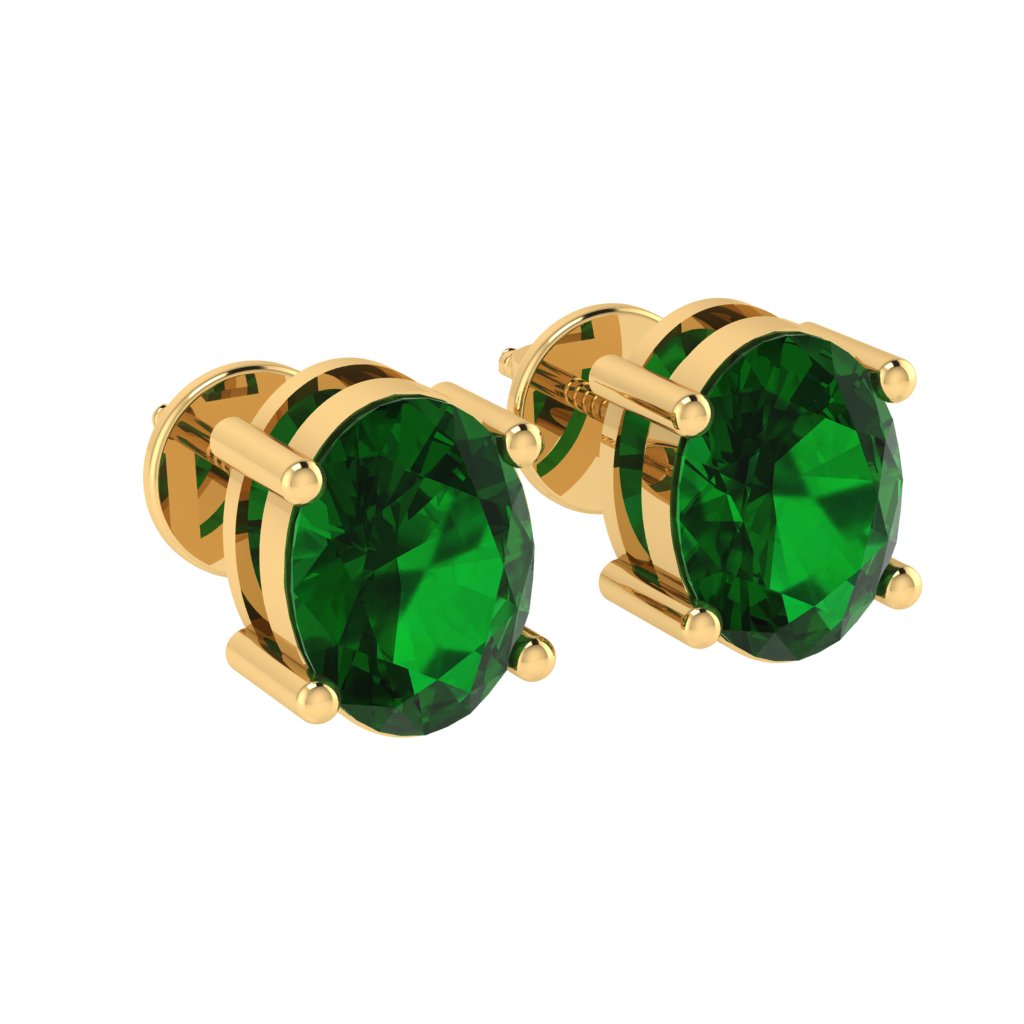 yellow gold plated sterling silver oval shape emerald may birthstone stud earrings