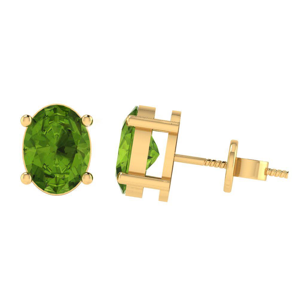 yellow gold plated sterling silver oval shape peridot august birthstone stud earrings
