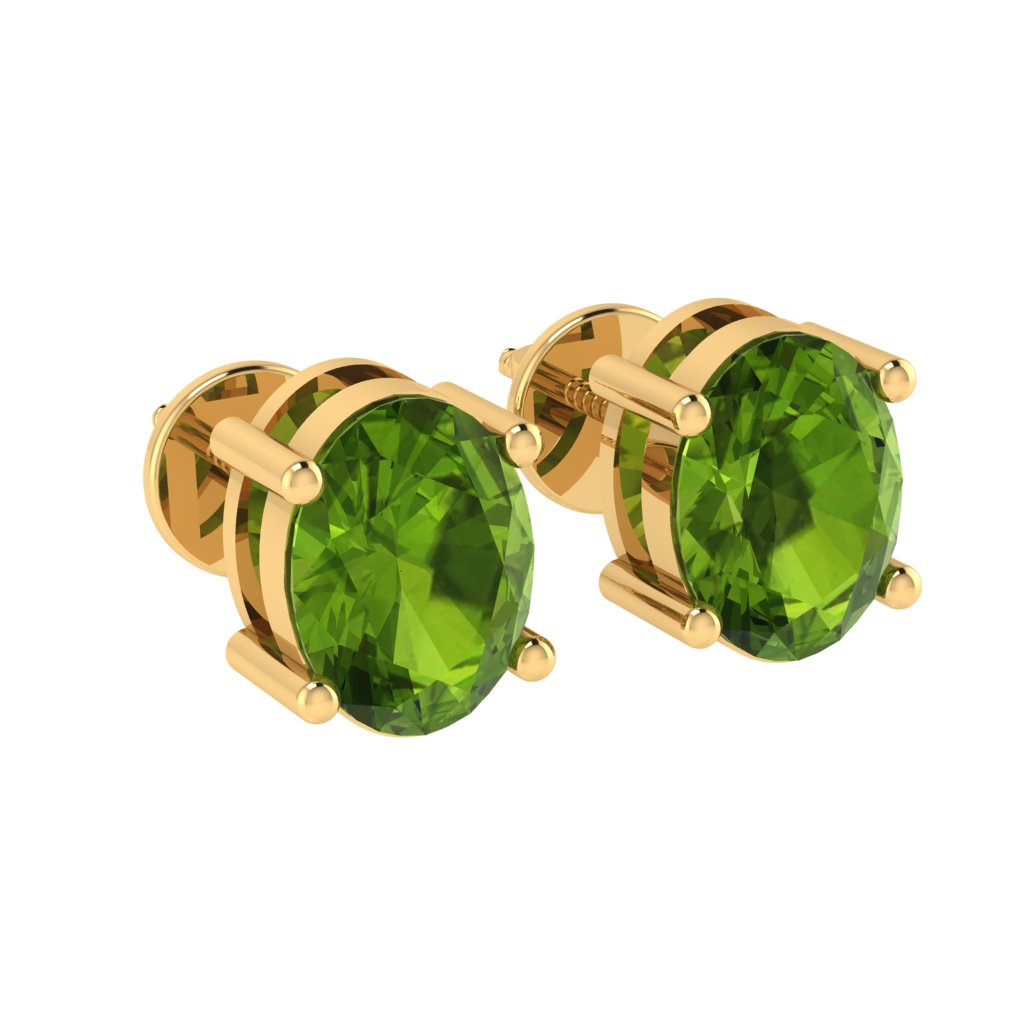 yellow gold plated sterling silver oval shape peridot august birthstone stud earrings