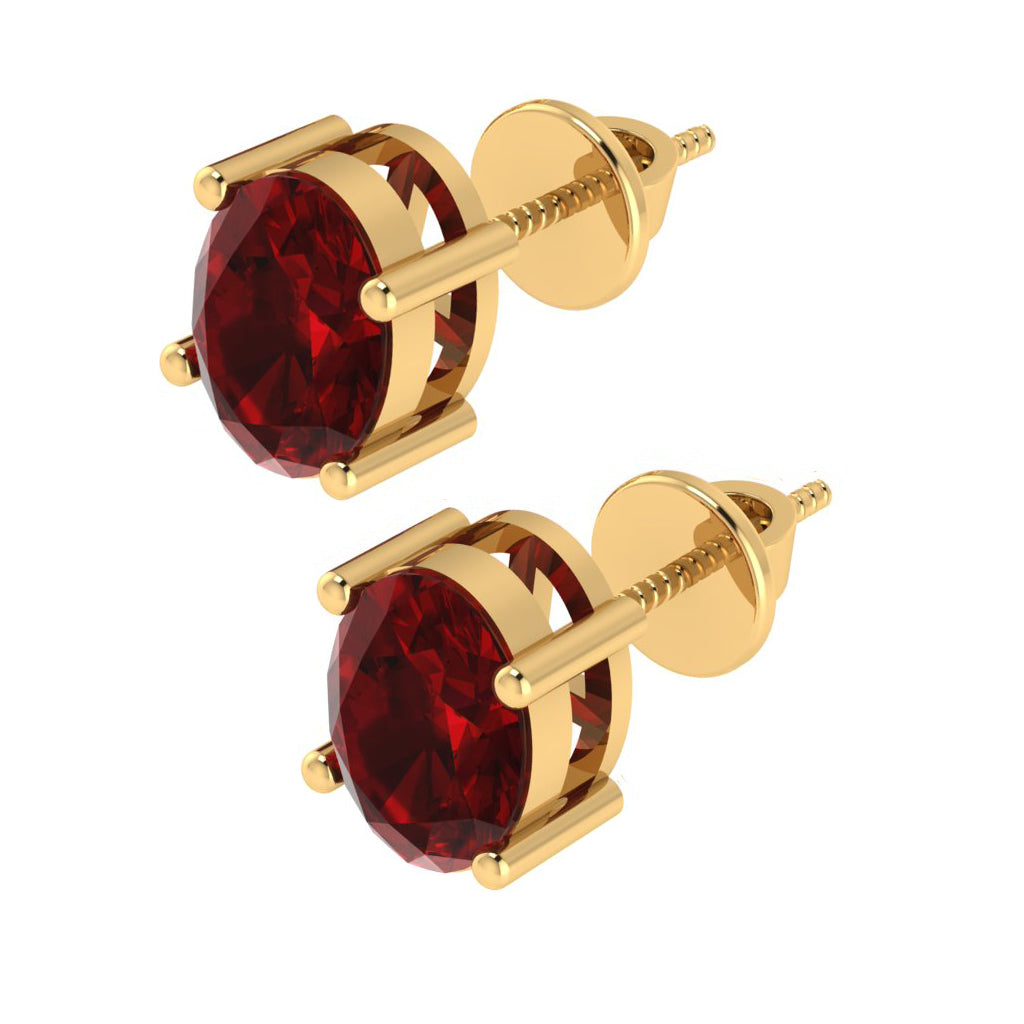 yellow gold plated sterling silver oval shape ruby july birthstone stud earrings