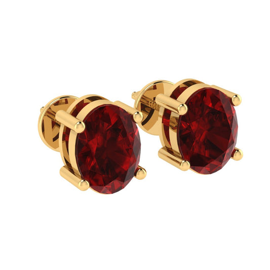 yellow gold plated sterling silver oval shape ruby july birthstone stud earrings