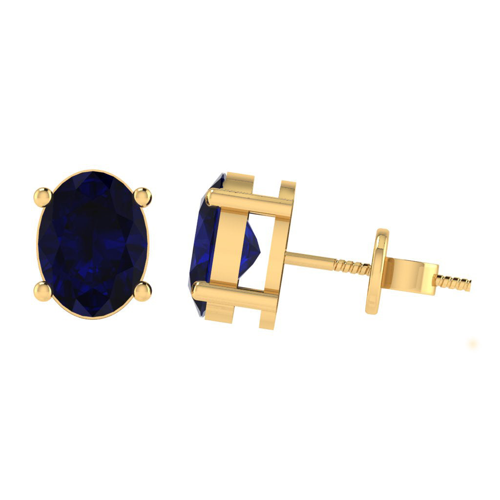 yellow gold plated sterling silver oval shape sapphire september birthstone stud earrings