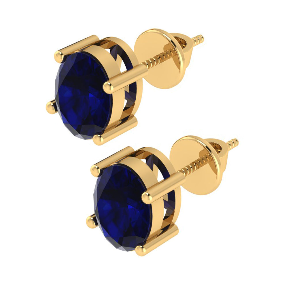 yellow gold plated sterling silver oval shape sapphire september birthstone stud earrings