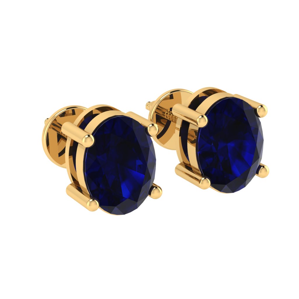 yellow gold plated sterling silver oval shape sapphire september birthstone stud earrings