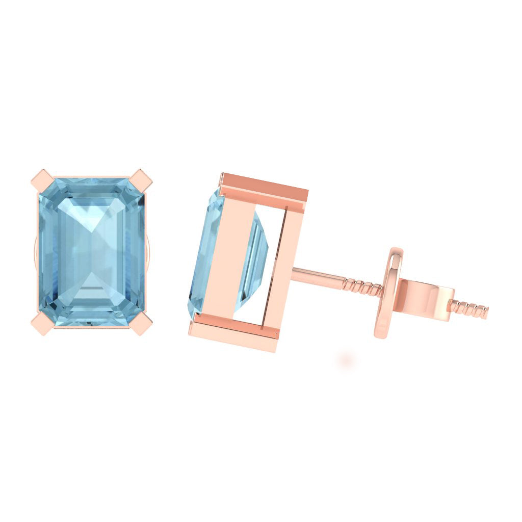 rose gold plated sterling silver emerald cut aquamarine march birthstone stud earrings