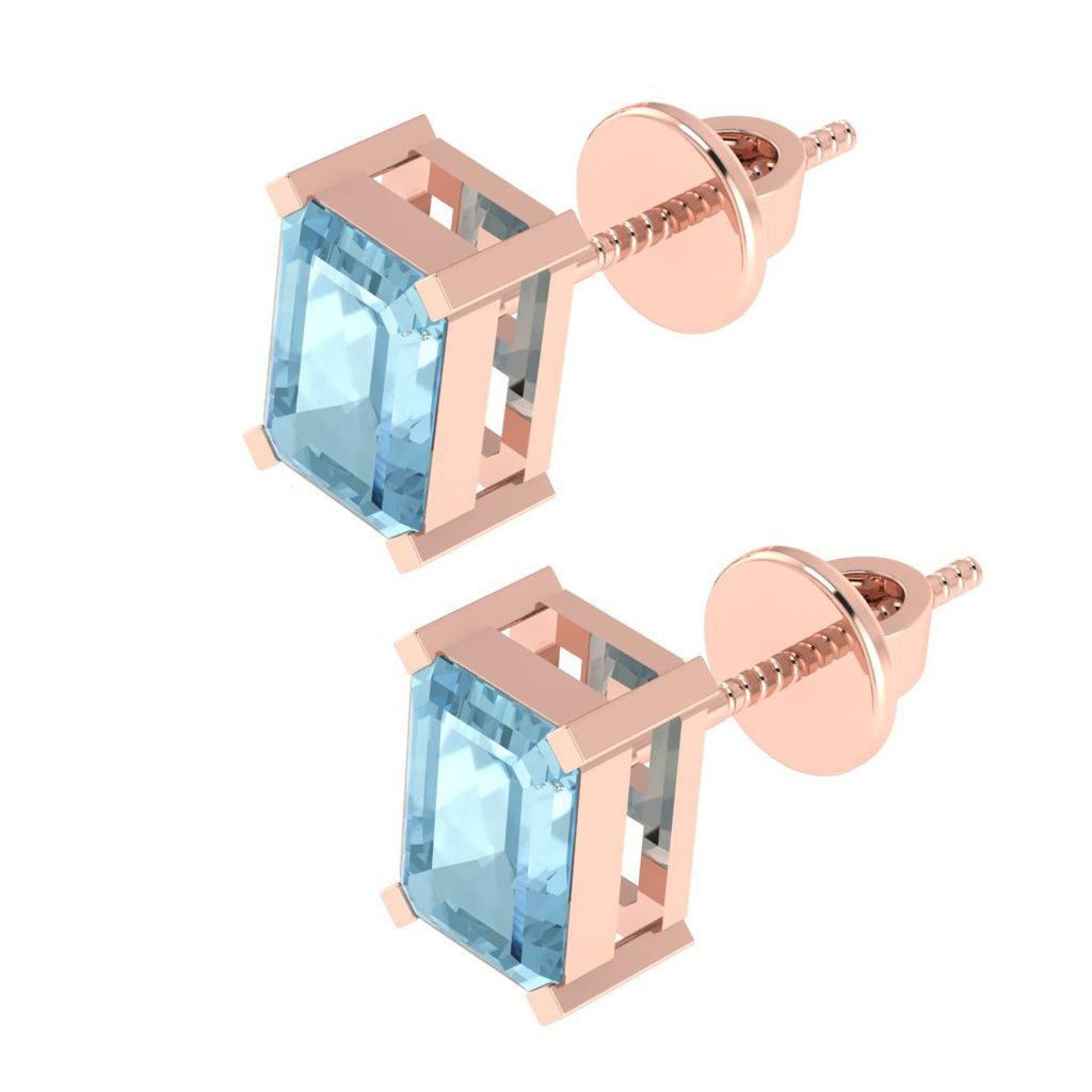 rose gold plated sterling silver emerald cut aquamarine march birthstone stud earrings