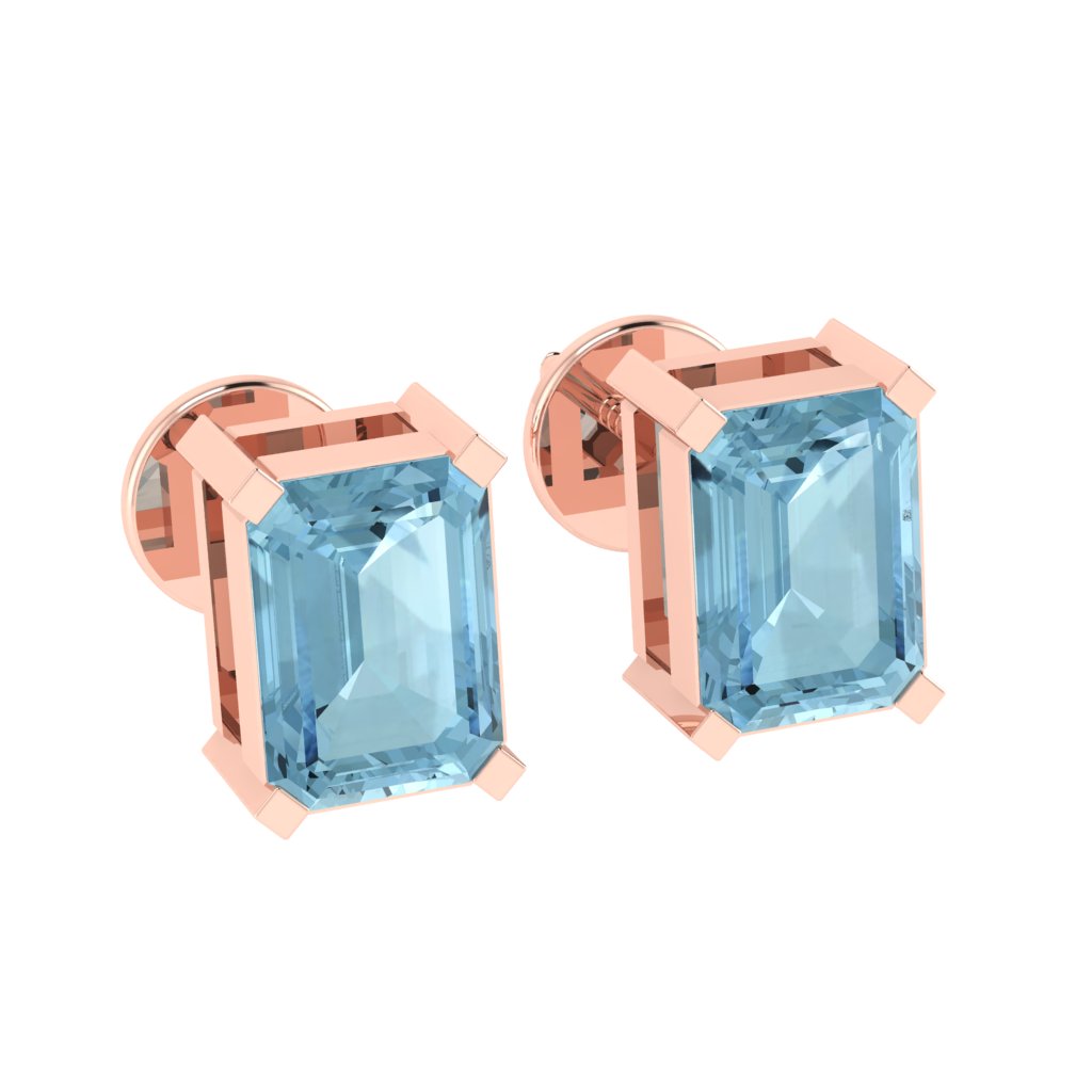 rose gold plated sterling silver emerald cut aquamarine march birthstone stud earrings