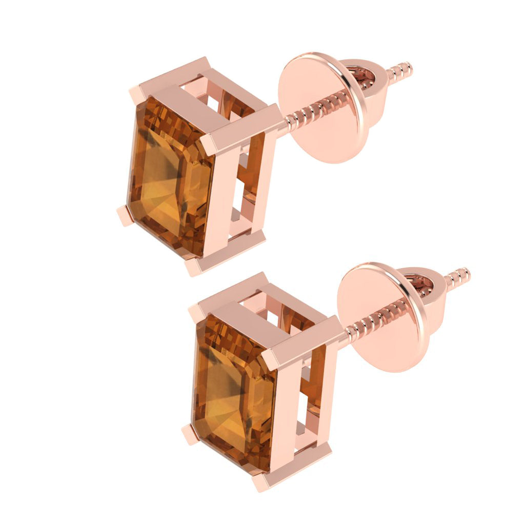 rose gold plated sterling silver emerald cut citrine november birthstone stud earrings