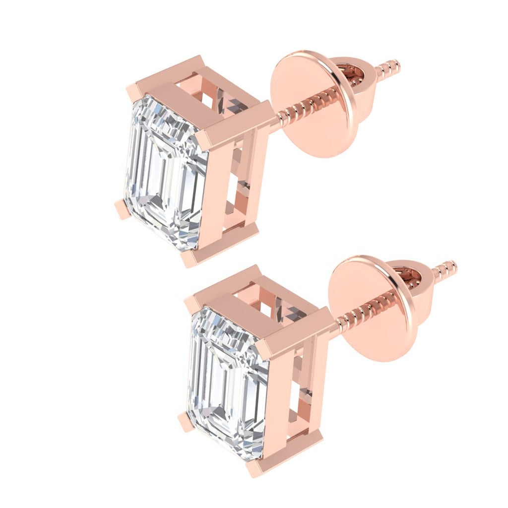 rose gold plated sterling silver emerald cut cubic zirconia april birthstone stud earrings