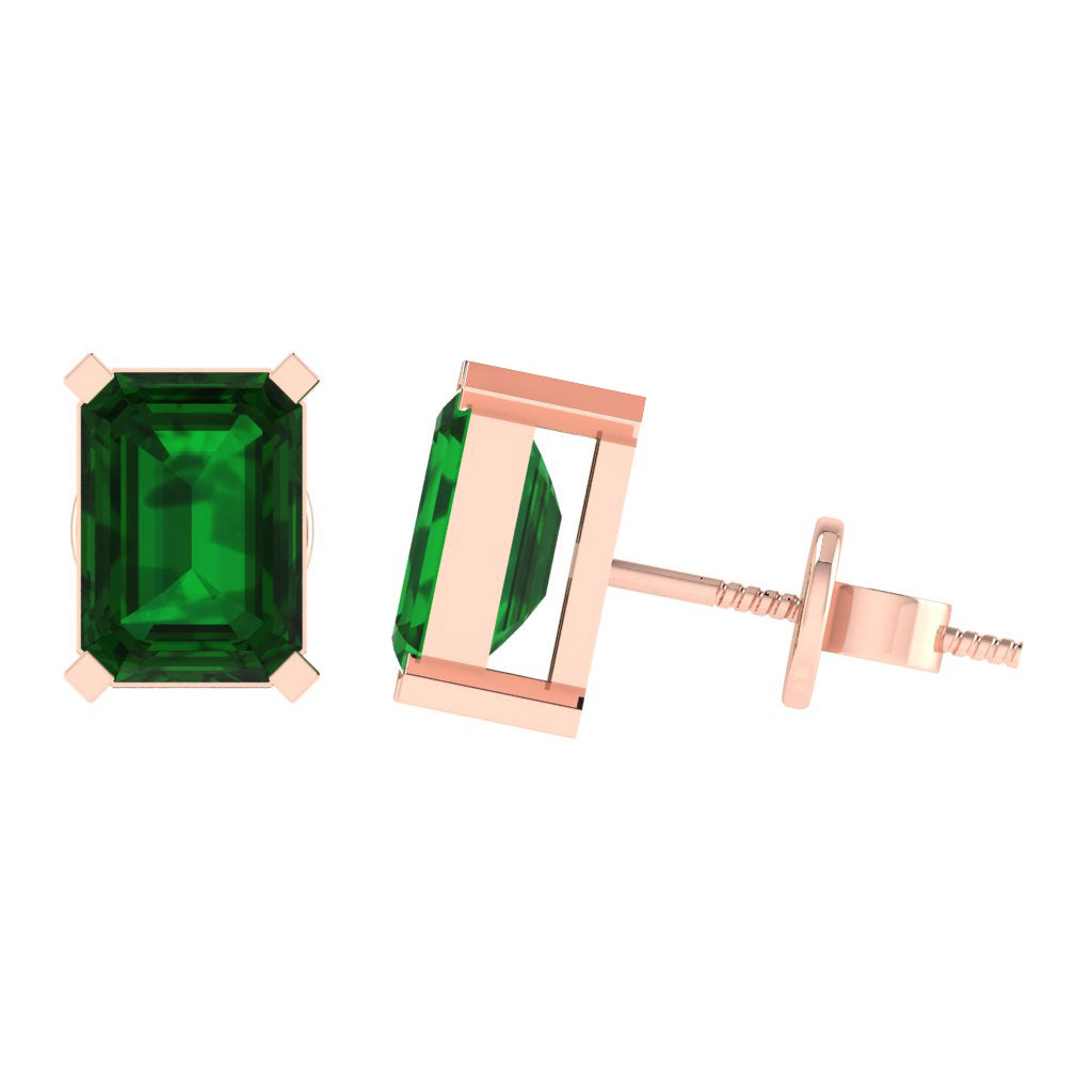 rose gold plated sterling silver emerald cut emerald may birthstone stud earrings