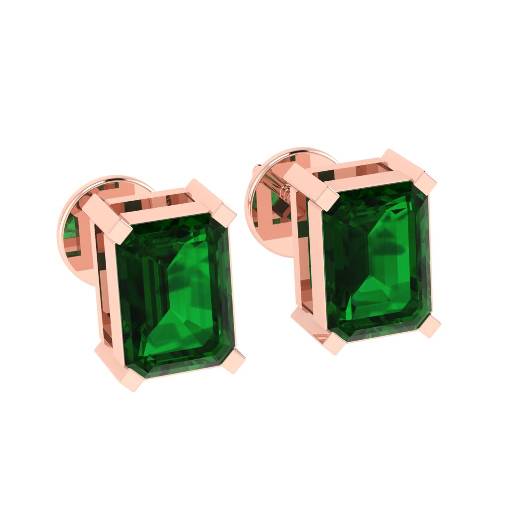 rose gold plated sterling silver emerald cut emerald may birthstone stud earrings