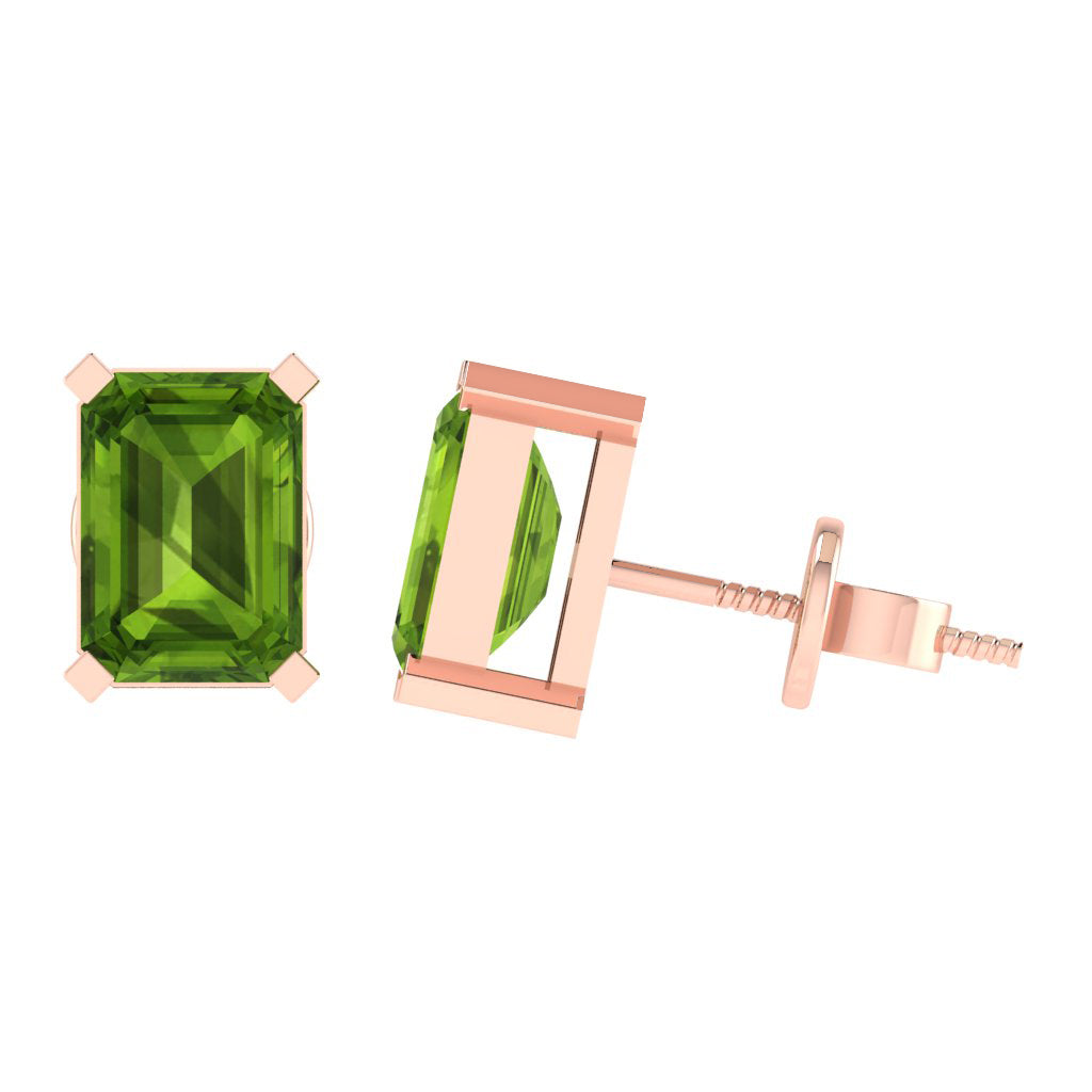 rose gold plated sterling silver emerald cut peridot august birthstone stud earrings