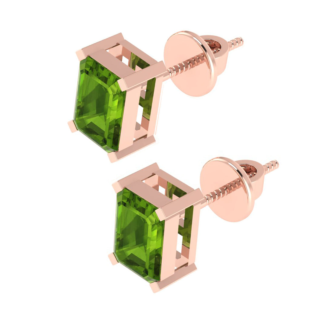 rose gold plated sterling silver emerald cut peridot august birthstone stud earrings