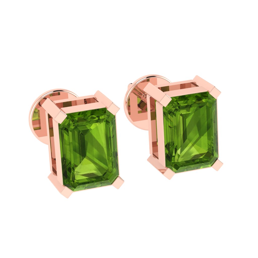 rose gold plated sterling silver emerald cut peridot august birthstone stud earrings