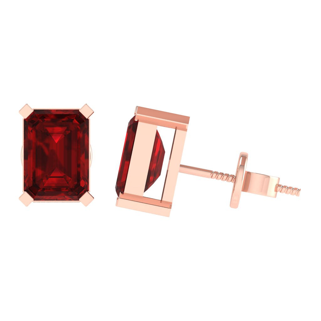 rose gold plated sterling silver emerald cut ruby july birthstone stud earrings