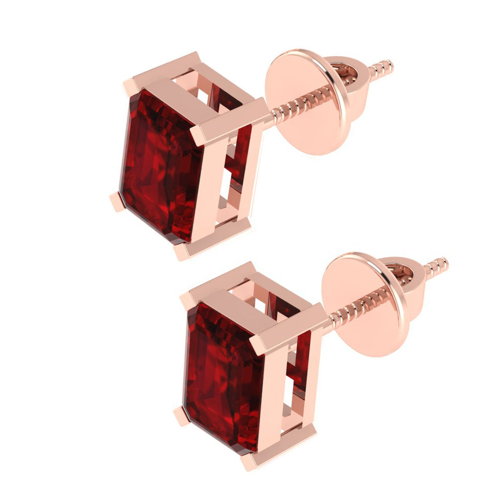 rose gold plated sterling silver emerald cut ruby july birthstone stud earrings