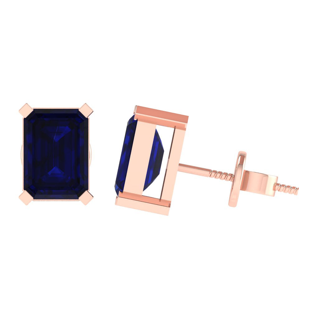 rose gold plated sterling silver emerald cut sapphire september birthstone stud earrings